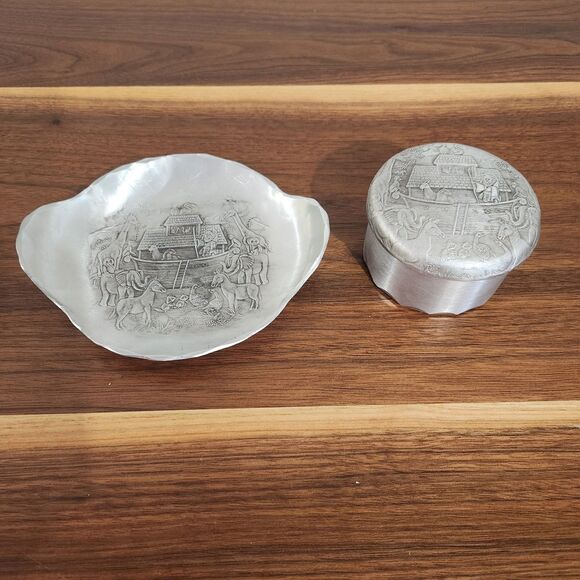 Wendell August Noahs Ark Trinket Box With Lid Trinket Plate Dish Forged Metal - Picture 1 of 11